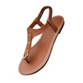 thumbnail image 2 of Xfvqtps Flat Sandals for Women T-Strap Elastic Solid Color Simplicity Metal Decor Non Slip Summer Flip Flops Thong Sandals Brown, 2 of 6
