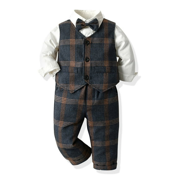 Coerni Baby Boy Holiday Outfits Toddler Boys Long Sleeve T Shirt Tops Plaid Vest Coat Pants Child Kids Vintage Clothing