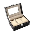 thumbnail image 1 of Caja de almacenamiento para relojes, caja de madera para relojes, vitrina de joyería para hombres y mujeres, relojes, collares, pulseras, pendientes, 15x11x8cm 3 ranuras, 1 of 8