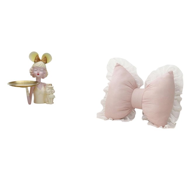 Estatua con bandeja para guardar llaves,Estatua de niña con bandeja para guardar llaves coleccionable,Cojín con lazo bonito,Almohada con forma de lazo,bonito cojín decorativo con lazo,Funda