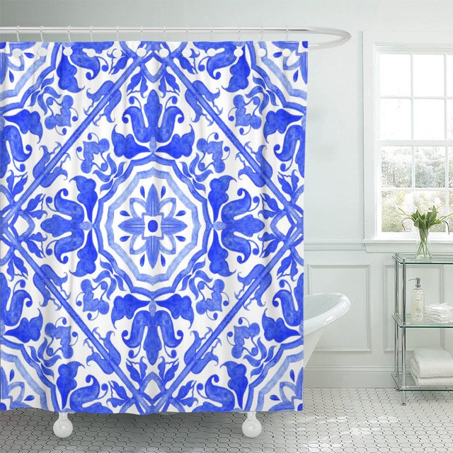 ABPHQTO Azulejos portugueses Azulejos Azulejos Azules y Blancos Preciosos Patrones Cortina de Ducha 152x180 cm