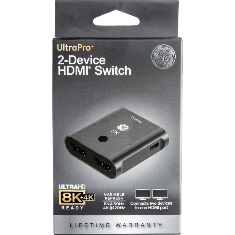 GE HDMI Switch, 2 Port, 8K, 1 Piece