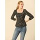 thumbnail image 3 of Blusa de Cintura con Cinturón Y Estampado floral Allegra K vintage Negro S, 3 of 6