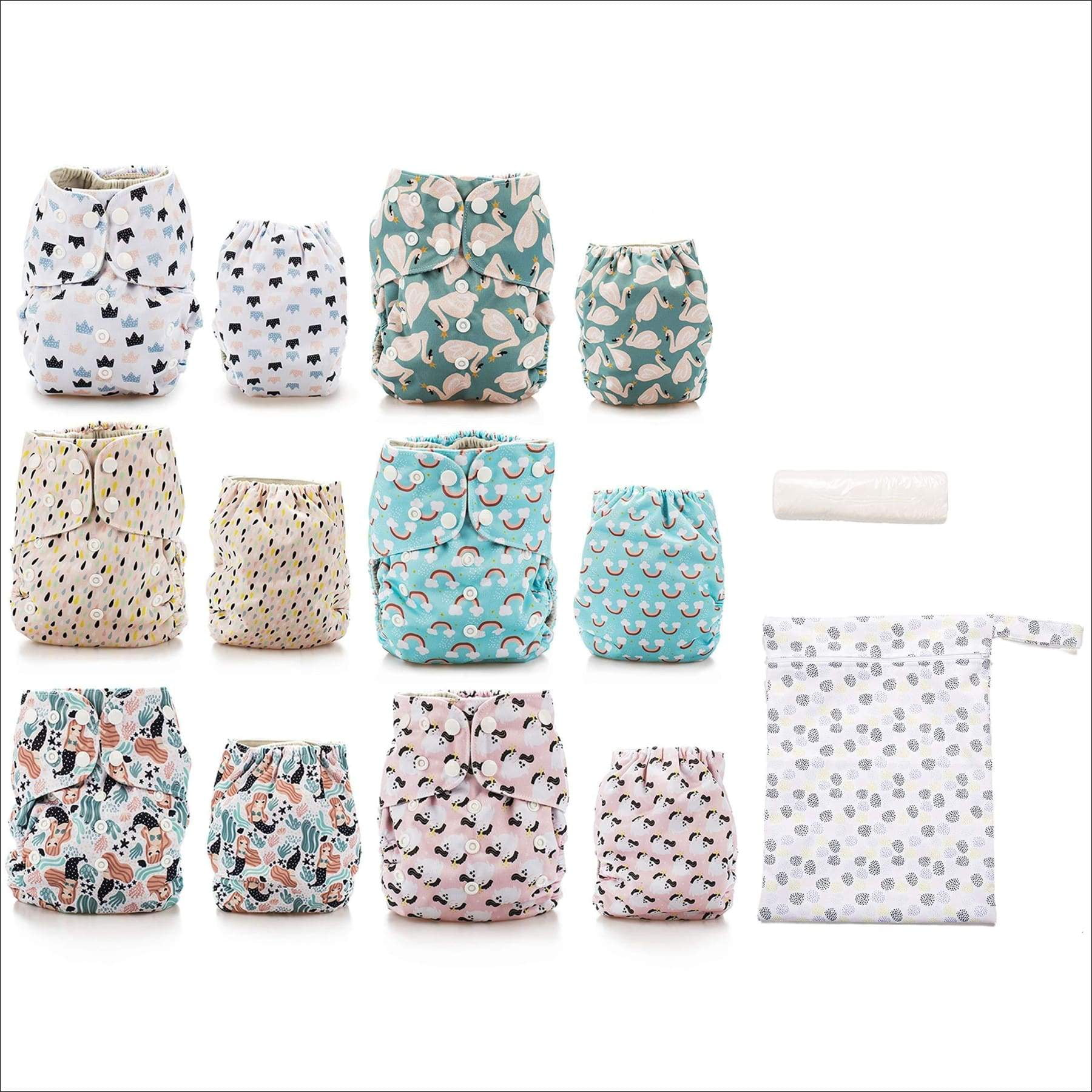 Simple Being Reusable Cloth Diapers- One Size Adjustable, Washable Soft Absorbent, Waterproof Cover, Eco-Friendly Unisex Baby Girl Boy, six 4-Layers Microfiber Inserts (Whimsical)