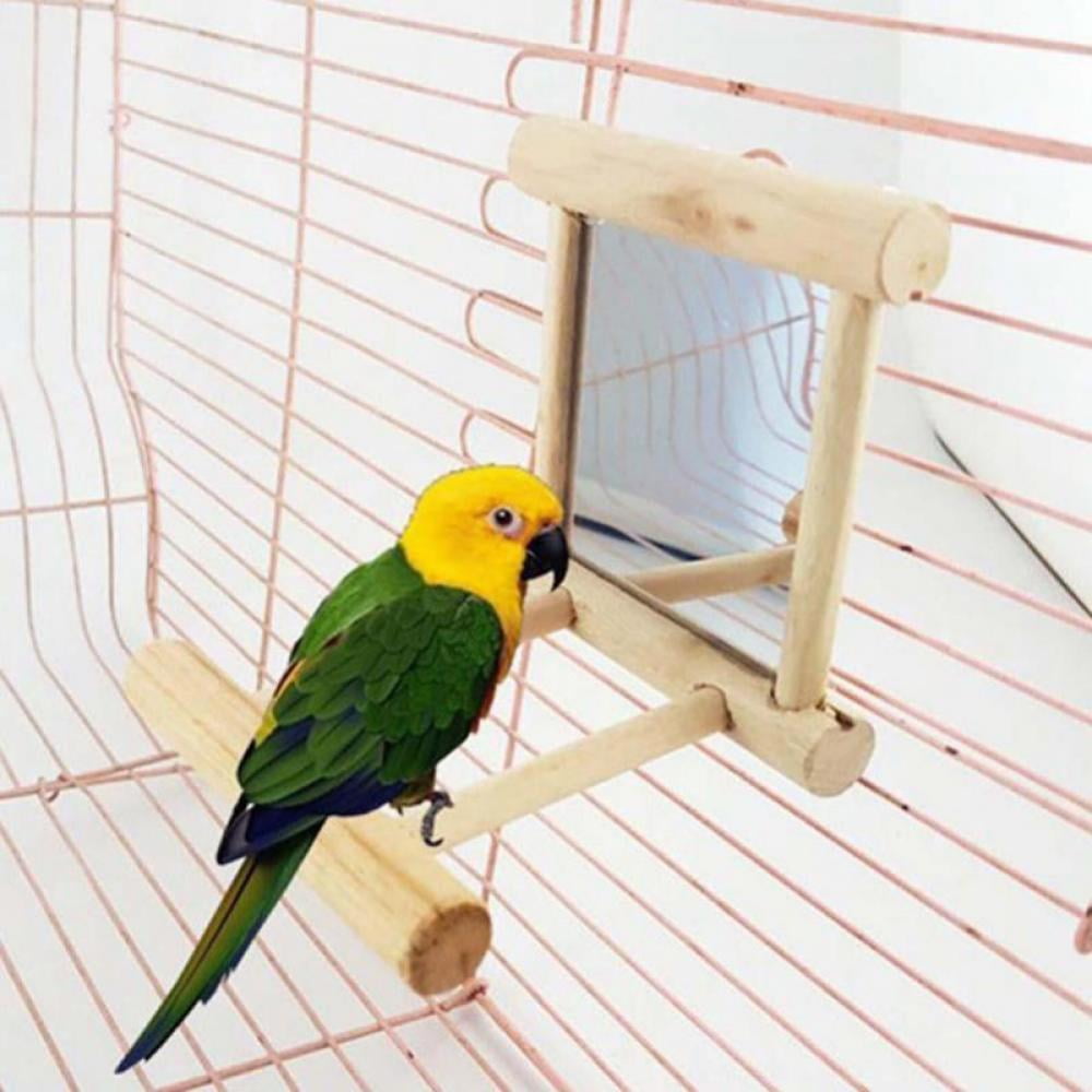 2Pcs HAPPTYTOY 2Pcs Bird Mirror Fun Play Toy for Budgies Small Parrot Parakeets Love Birds Cage Swing Wooden Toy for Birds 