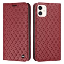 Dteck Case For iPhone 11,Shockproof Magnetic Embossed Flip Leather Purse Card Slot Kickstand Cover,Red