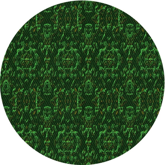 Ahgly Company Machine Washable Indoor Round Transitional Green Area Rugs, 6' Round