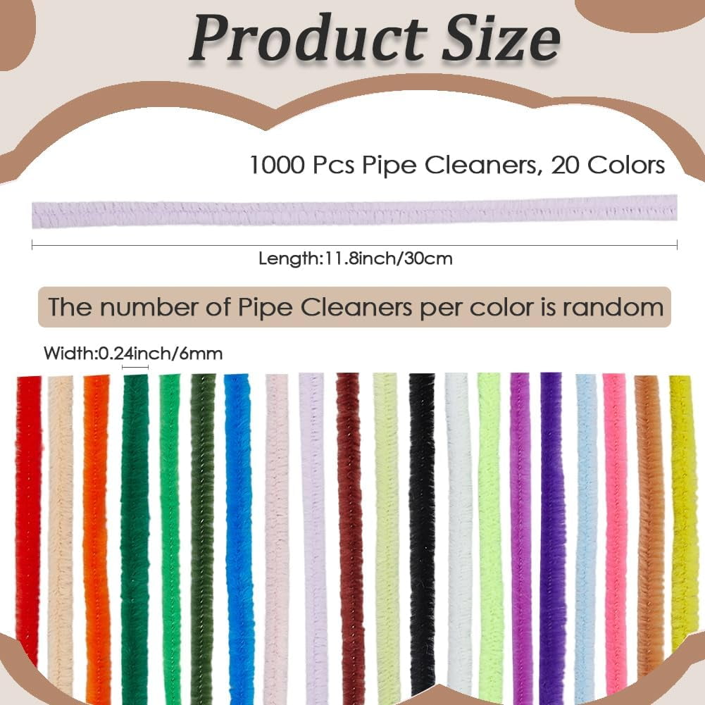 1000Pcs 12in x 6mm Glitter Pipes Cleaners Metallic for Crafts 10 Colors Chenille Stems Bling Bulk Christmas Handmade DIY Arts Projects Plush Animal Flower Creative Fun Decoration Gift