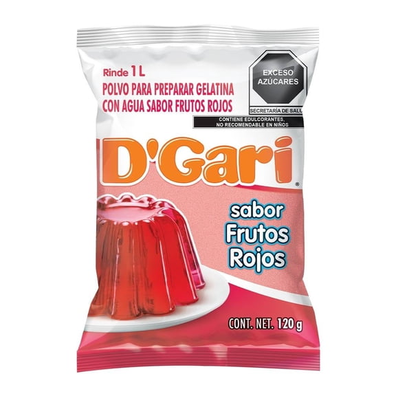 Polvo para preparar gelatina D' Gari de agua sabor frutos rojos 120 g