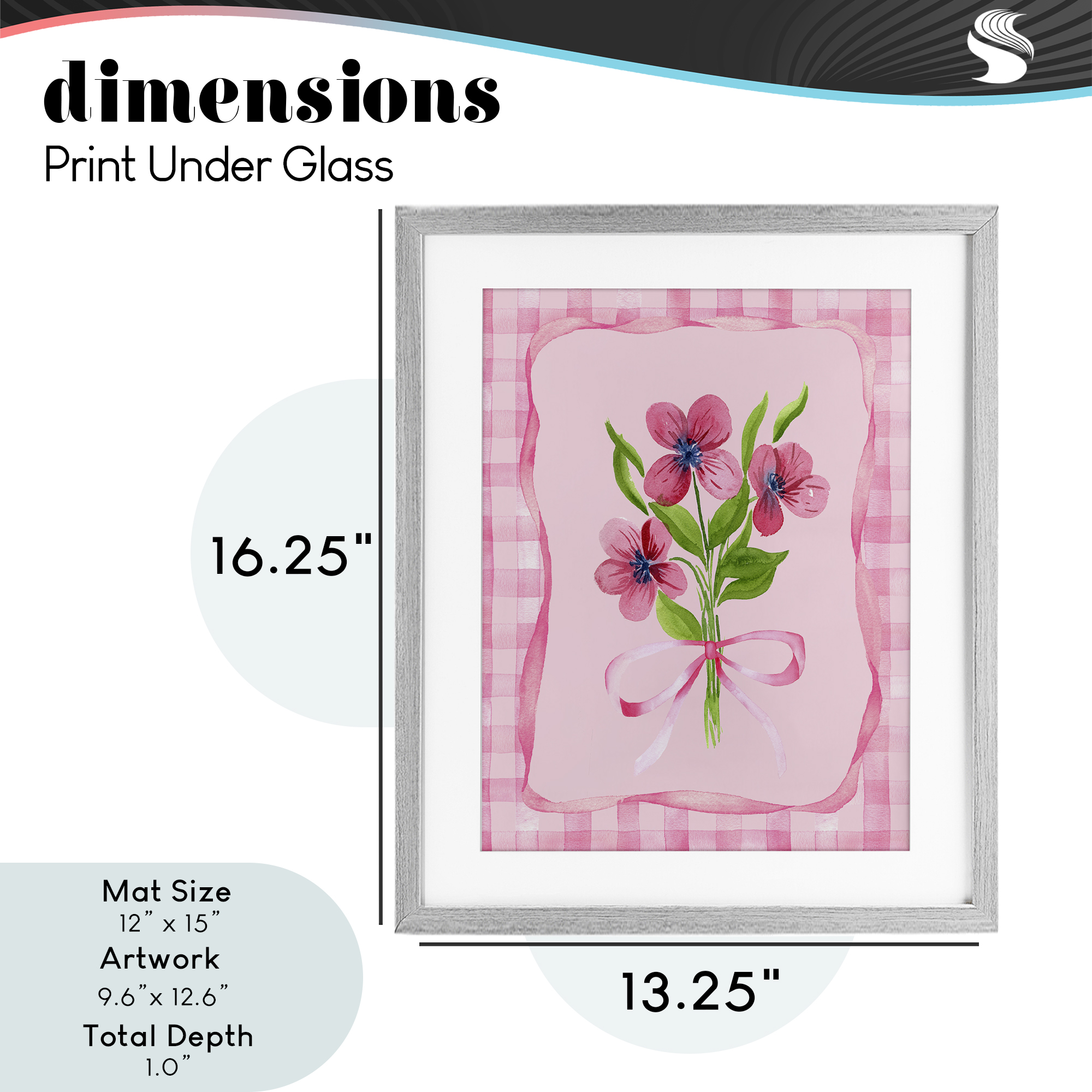 Pink Bordered Flower Bundle Gray Framed Print Under Glass, design by Nina Jacobs