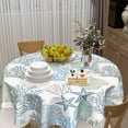 thumbnail image 5 of Nautical Coastal Round Tablecloth 60 Inch Summer Blue Ocean Coral Starfish Seashell Print Table Cloth Beach Theme Washable Polyester Table Cover for Kitchen Dining Room Party Indoor Outdoor Home Decor, 5 of 6