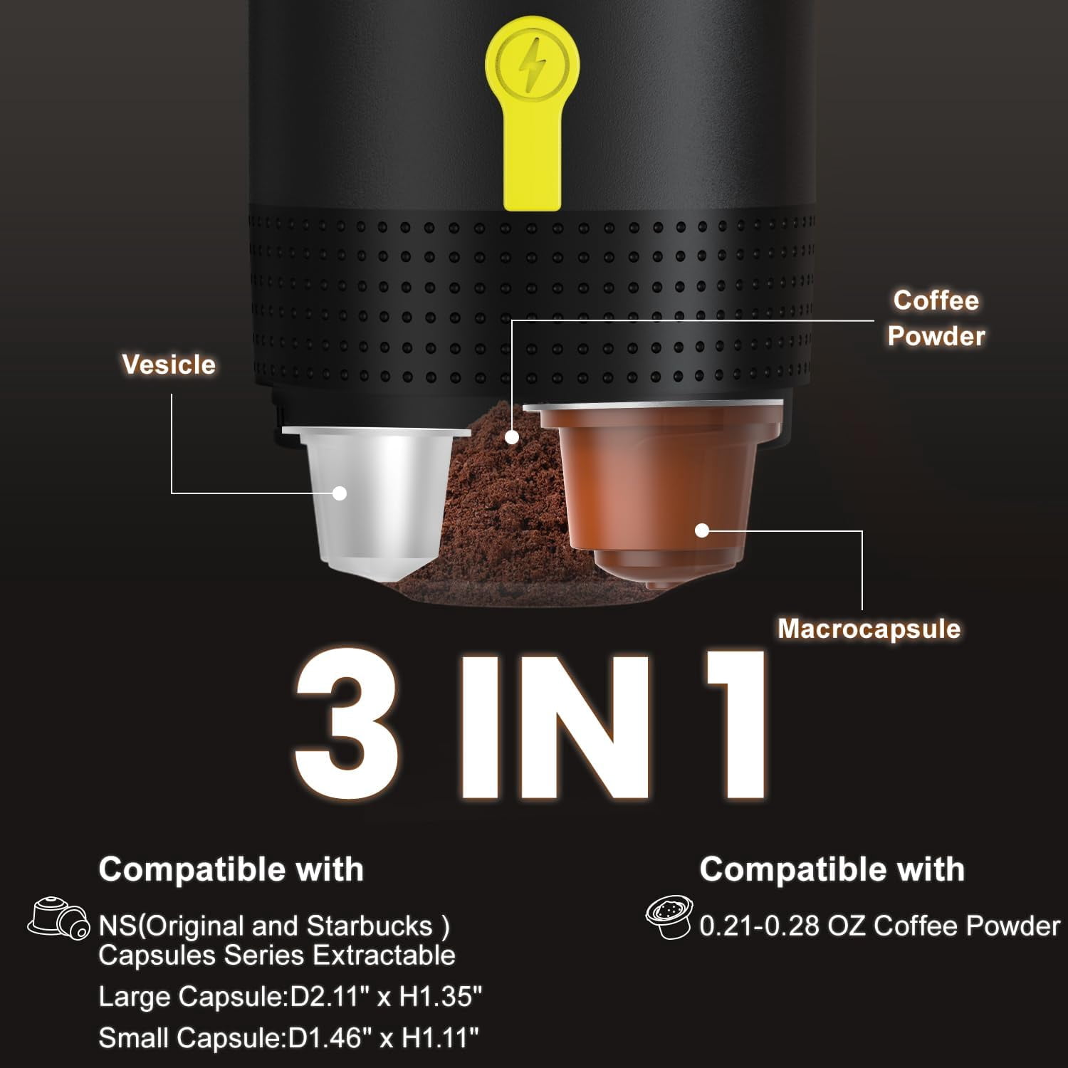 Portable Espresso Machines, Electric Espresso Maker with Self-Heating, USB-C & Car Charger, 20 Bar Mini Coffee Maker With NS Capsule & Ground Coffee for Camping, Hiking, Travel, Office, Silver