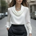 thumbnail image 2 of FAVIPT Long Sleeve Satin Blouse for Women Drape Silk Cowl Neck tops Ruched Elegant Business Office Shirts White,S, 2 of 8