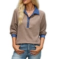 thumbnail image 2 of Wevis Women's Denim Collar Knit Sweater, Long Sleeve Henley Button Down Autumn Blouse, Casual Loose Fall Pullover Tops, 2 of 7