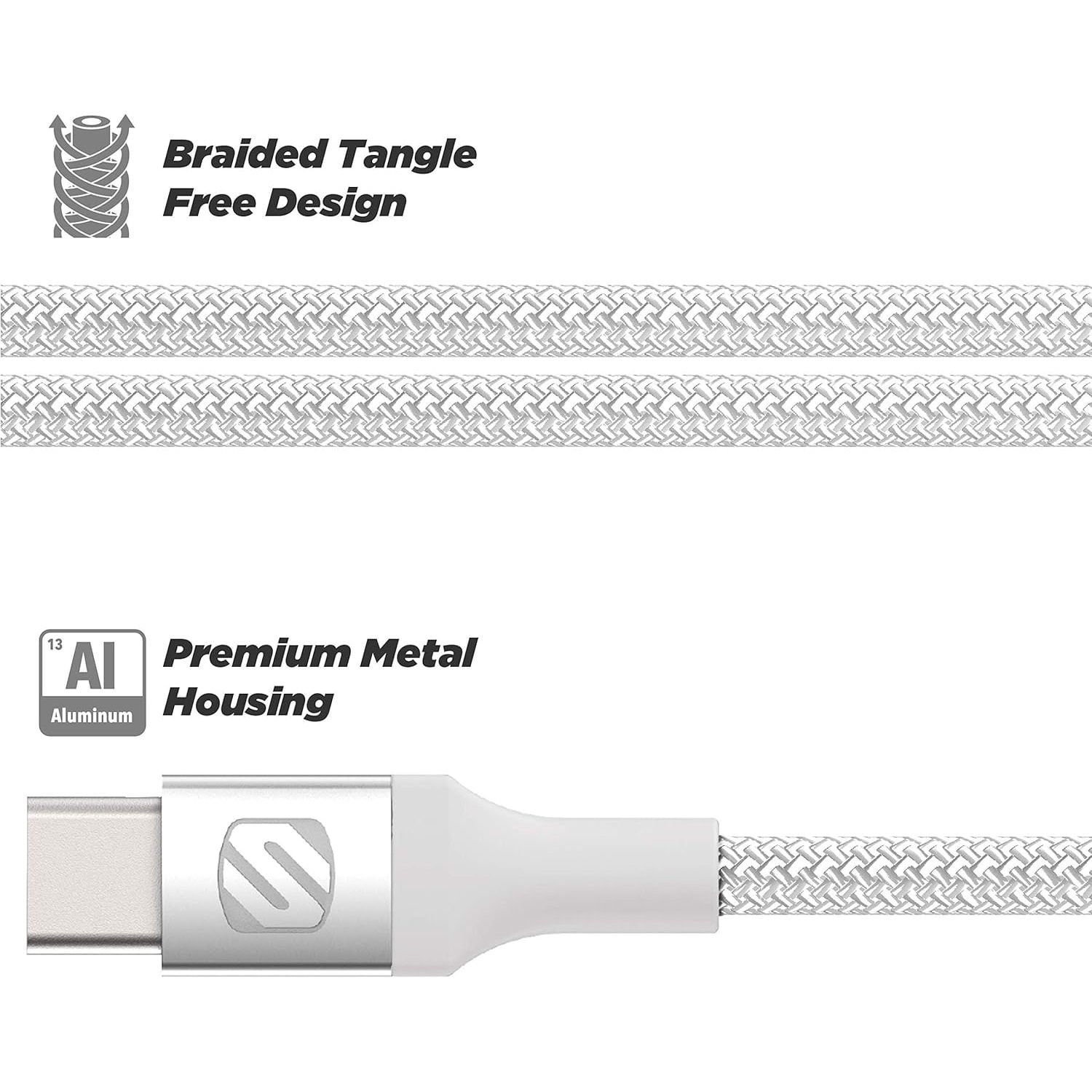 Scosche HPD30CCB8W-SP All In One PowerVolt 30W Mini USB-C Wall Charger and Strikeline 8 ft USB-C to USB-C Braided Charging Cable White