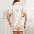 thumbnail image 3 of SOMER Silk Stain Pajamas for Women Set Short Sleeve Shirt with Shorts 2 Piece Pjs Sets Soft Silk Sleepwear Nightwear Button-Down Loungewear, 3 of 6
