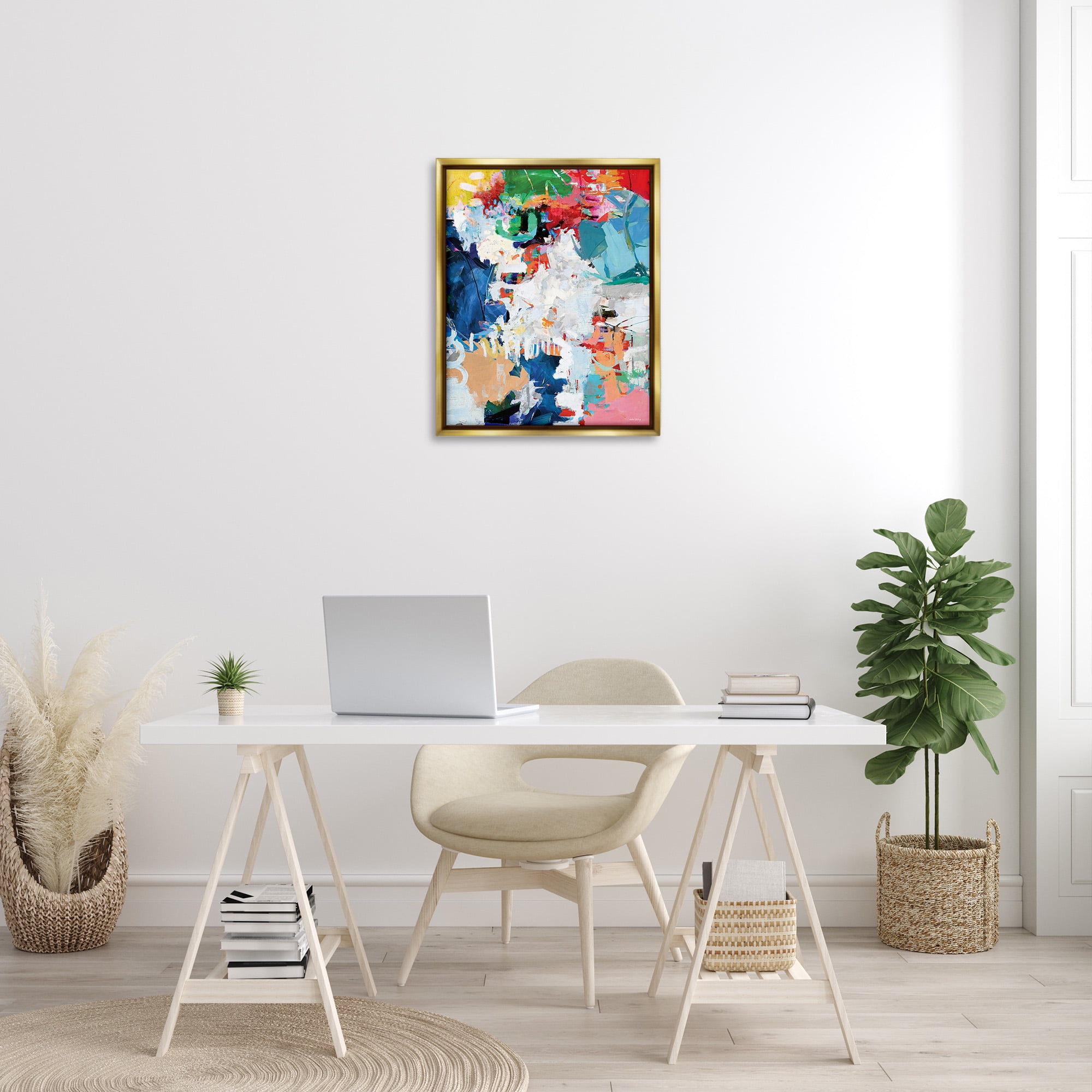 Stupell Industries Varied Expressive Collage Abstract Painting Gold Floater Framed Canvas Art Print Wall Art, 25 x 31