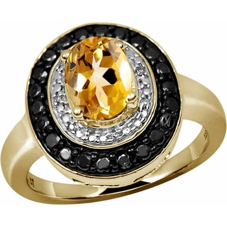 JewelersClub 1.11 Carat Citrine Gemstone and 1/7 Carat Black and White Diamond Ring