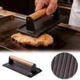 thumbnail image 2 of Cast Iron Grill Press 8 x 4 Inch Bacon Burger and Sandwich Press for Griddle Grill 2.2 Lbs Cooking Weight Heavy Duty with Wood Handle, 2 of 7