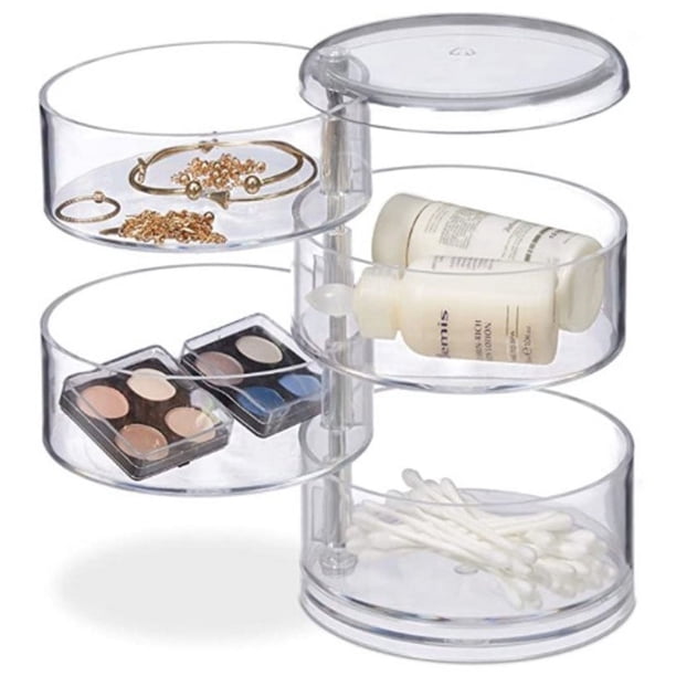 Organizador de accesorios para el cabello apilable y giratorio de 360 grados, de material PP transparente, grande: 13,5 x 10,5 cm, pequeño: 9,7 x 10,5 cm, solución fácil de guardar para viajes y en
