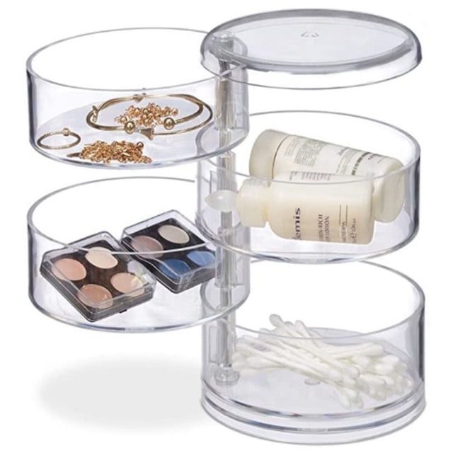 Joyero redondo, organizador de cosméticos tipo torre, joyero con tapa, joyero portátil pequeño, estuche para anillos, pendientes y collares.