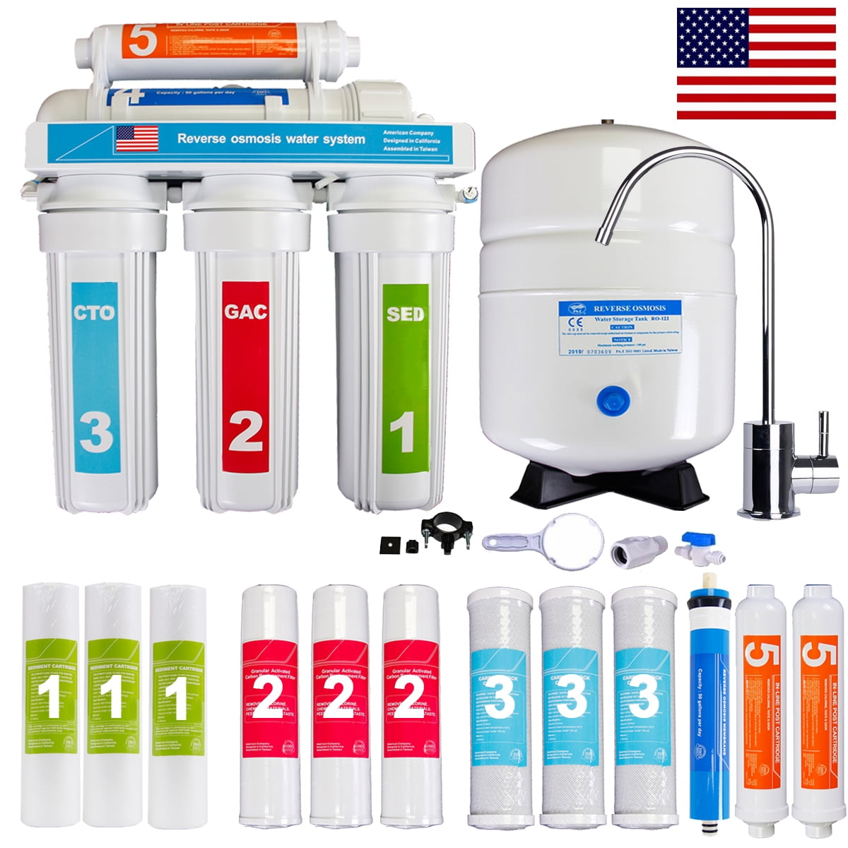 Extra 7 Filters 5 STAGE REVERSE OSMOSIS SYSTEM RO WATER FILTER 100 GPD 