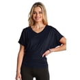thumbnail image 3 of BAIEBLEUE GLOBAL 2204 Women's Solid Short Sleeve V Neck Dolman Top with Side Shirring Navy 3X, 3 of 4