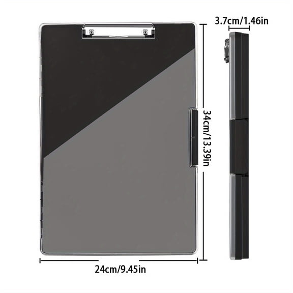 1 Pc Black Clipboard with Storage with 2 Storage Boxes Heavy Duty Clear Visible Top Panel To Store Clipboard Side Opening
