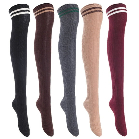 5 Pairs Awesome Women Thigh High Cotton Boot Socks. Comfortable, Durable Knee High Socks Size 6-9 Black, Coffee, Dark Grey, Khaki, Wine T1023-5c3
