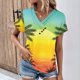 thumbnail image 1 of Fiudx Ofertas Del Día Top de Primavera y Verano de Manga Corta con Estampado de Árboles Informal a La Moda con Cuello En V para Mujer, 1 of 4