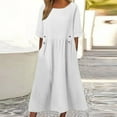thumbnail image 2 of Amvlyk Summer Dresses for Women A-Line Flowy Linen Maxi Dress Round Neck Short Sleeve Button Down Down Sundress Boho Ruffle Dresses for Casual Beach Going Out Party Date Vocation, 2 of 6