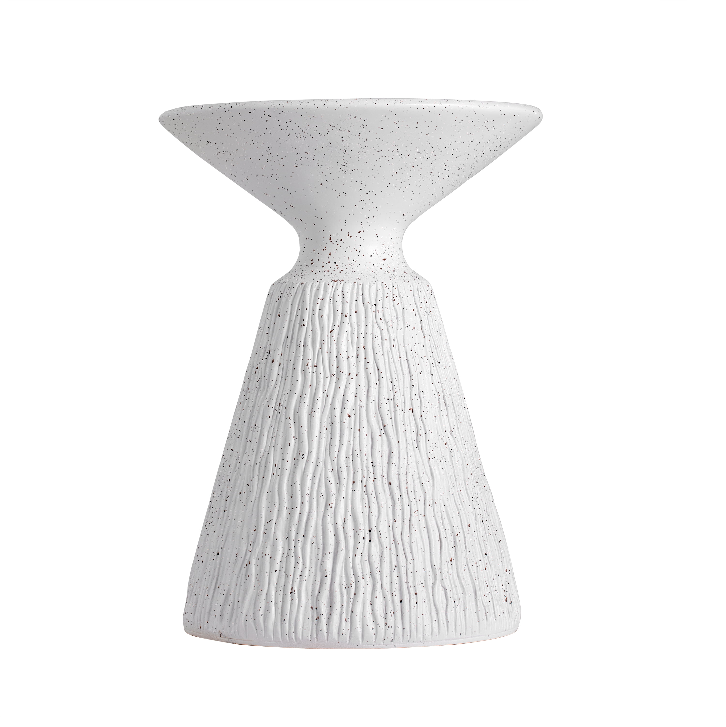Textured Side Table, Outdoor White Marble Retro Speckled All-Weather End Table for Patio Garden, White Marble