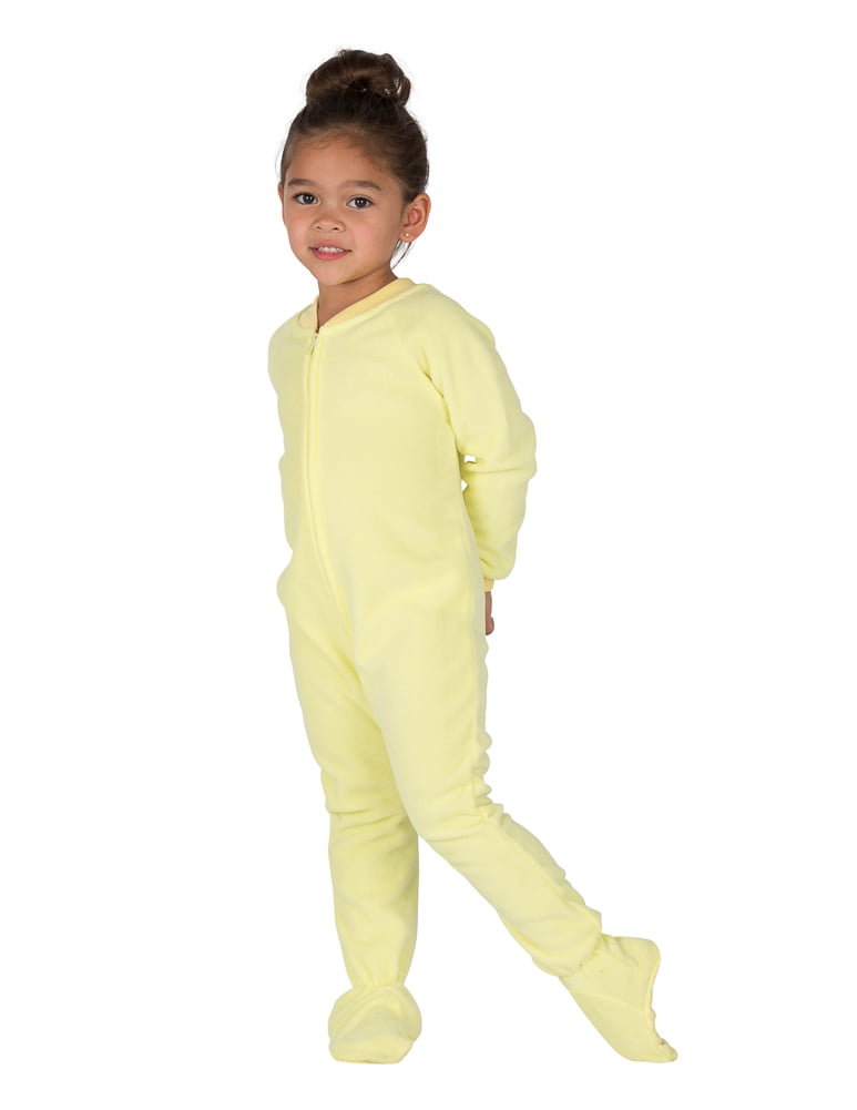Footed Pajamas W/ Hood Solid Yellow Fleece Sizes Toddler Medium & Toddler Large