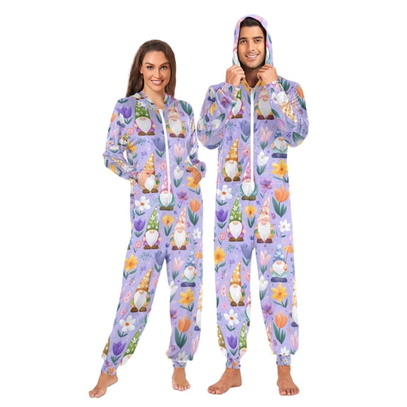 Adult Christmas Onesie Cute Cartoon Dwarfs Zipper One-Piece Pajamas Unisex with Pockets