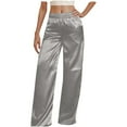 thumbnail image 4 of BLOCLOALO Baggy Pants Flowy Pants Women's Satin Pajama Pants Wide Leg Sweatpants Elastic Waist Summer Casual Sports Trousers with Pockets Loose Pants Palazzo Pants Elastic Waist Pants Grey Xl, 4 of 9