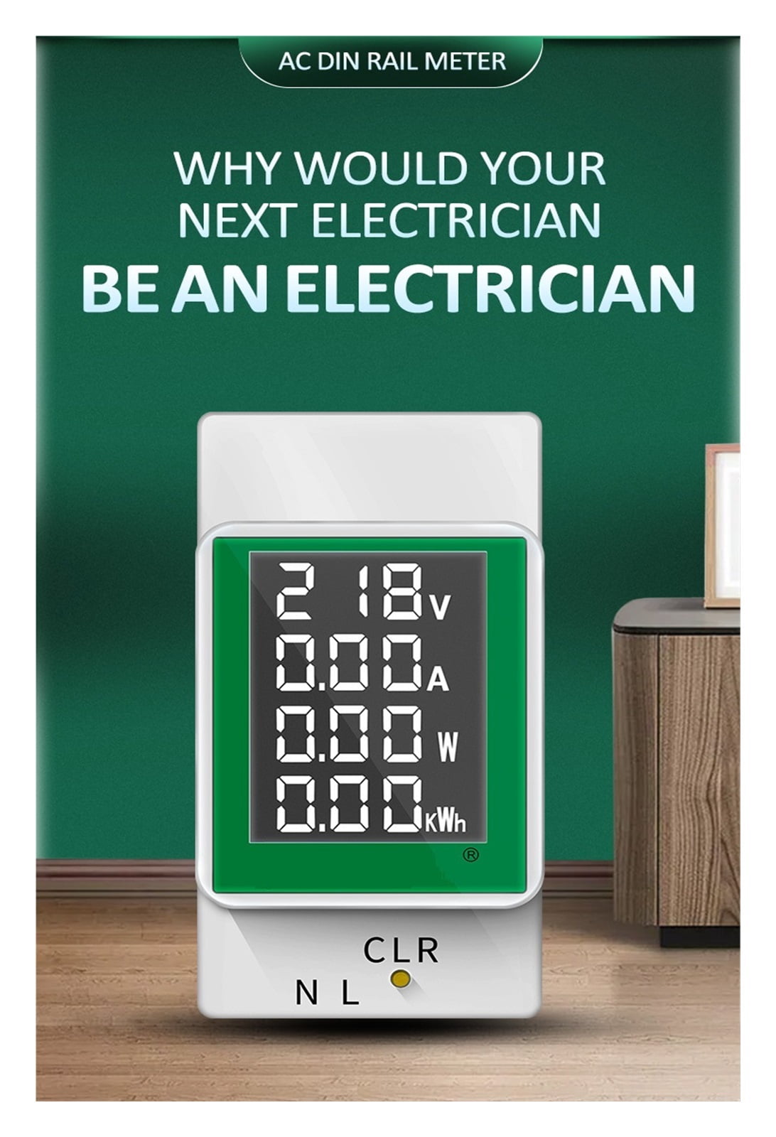 100A AC Din Rail Meter Digital Backlight Power Energy Voltmeter With LCD Display Watt Kwh Power Consumption Meter ,Overload Protection