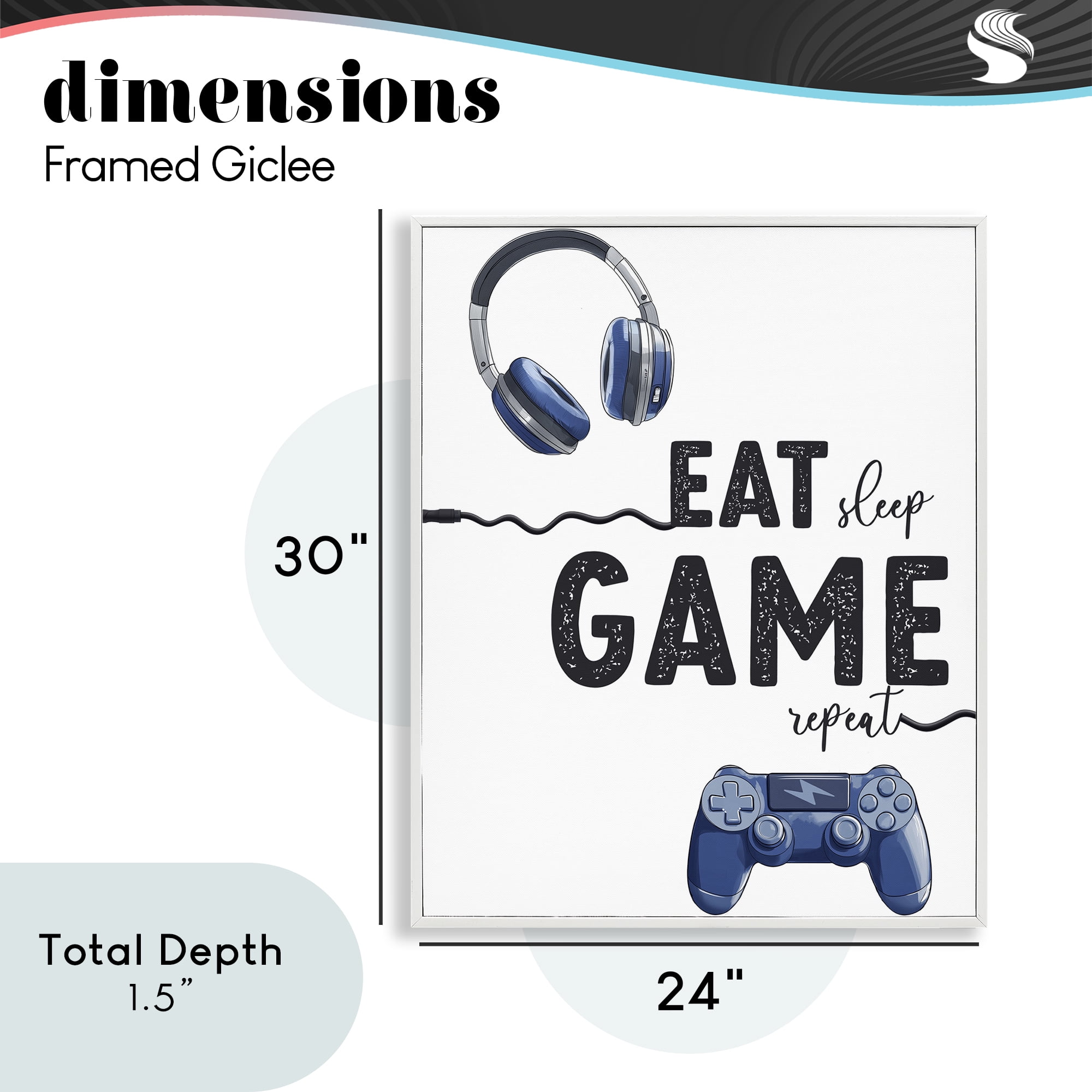 Eat Sleep Game Lifestyle White Framed Giclee Art, design by Christine Simpson Art