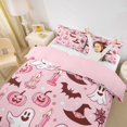 thumbnail image 3 of Homewish Pastel Halloween Ghost Bedding,Bat Candle Pumpkin Pattern Duvet Cover Full,Light Pink Brown,Pink Reversible,3pcs,1 Duvet Cover and 2 Pillowcases, 3 of 5