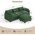 thumbnail image 6 of 110" Midcentury Modern Sofa Modular Sectional Cloud Couch with Movable Ottoman, Noelse 3 Seater Green Corduroy Couch with Deep Seat and Pillows for Living Room, L Shaped, 6 of 12