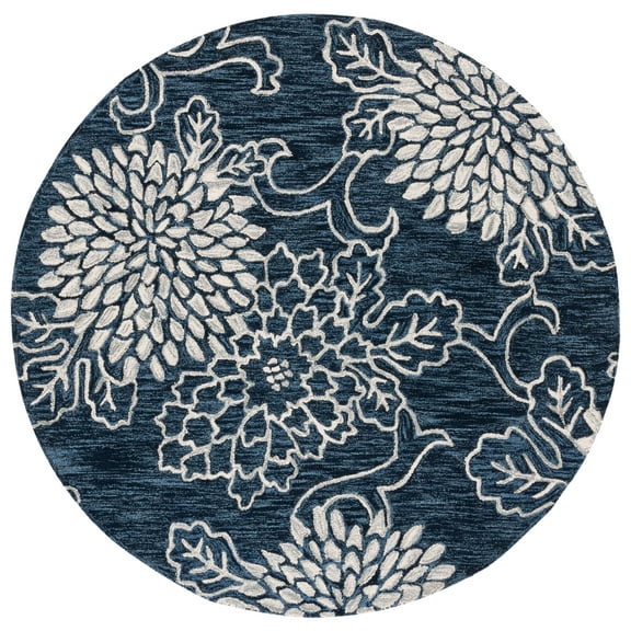 SAFAVIEH Jardin Clara Floral Wool Area Rug, Navy/Ivory, 6' x 6' Round