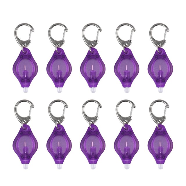 Graflsoa 10-Pack Purple LED Keychain Flashlights with Push/Toggle Switch, 5mm White Light, CR2032 Battery Included, Compact 60x22x8mm Design