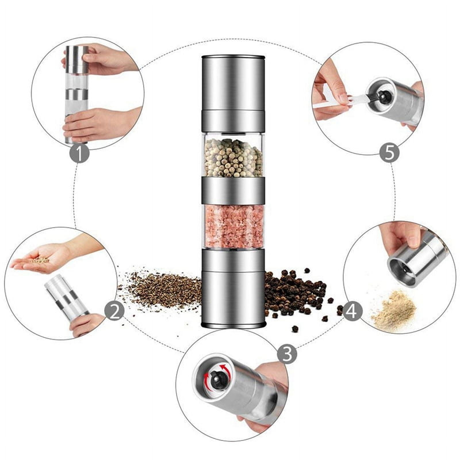 4X 2 in 1 Salt and Pepper Grinder Set,Stainless Steel Salt Grinder with Adjustable Ceramic Rotor, Pepper Mill Shaker
