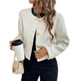 thumbnail image 2 of Women Open Front Button Down Long Sleeve Texture Knit Cardigan Sweaters with Pockets White S, 2 of 9