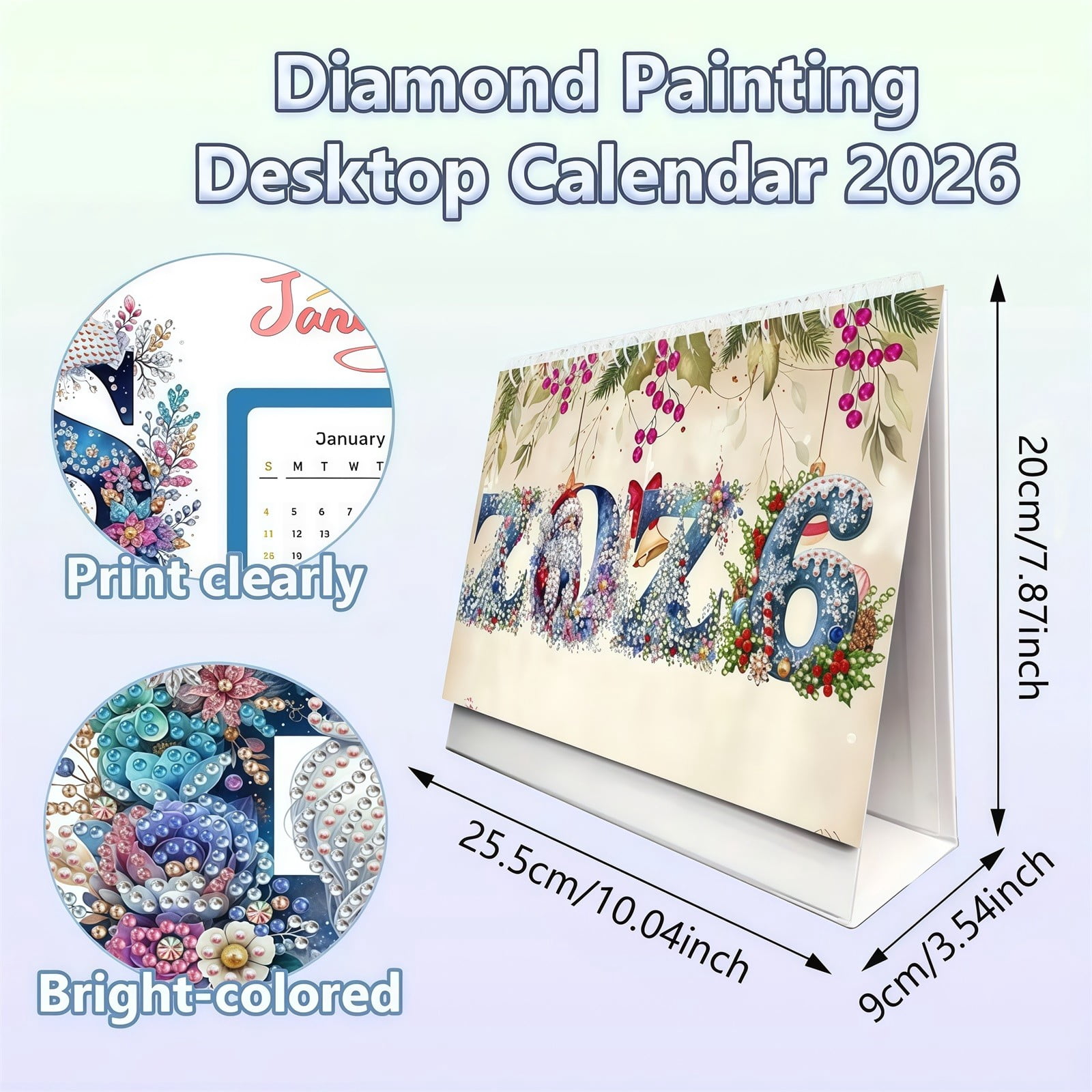 FLOPESN 2026 DIY Diamond Art Desk Painting Calendar,Creative Design Thick Paper Calendar with To Do List Ornaments Monthly Flip Tabletop Calendar for Home Office Planning-Santa Claus