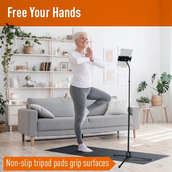 DURABLE TWIST COMBI Black Table and Floor Tripod for Tablet, iPad, iPhone, Android, Foldable Stand with Convenient Bag, Height Adjustable, 360° Rotation