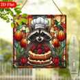 thumbnail image 5 of 2D Flat, 1pc Raccoon Chef with Cake Flowers Acrylic Sun Catcher Window Hanging Sign - 8x8 Inch Square Bohemian Stained -Style Wall Decor, Cute Raccoon Chef Hat Tulips, Porch, Garden, Christmas, 5 of 8