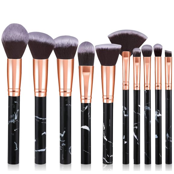 Makeup Brushes, DUAIU 10Pcs Marble Makeup Brush Set Foundation Powder Blush Blending Eyeshadow Brushes Sets for Face, Eyeshadow, Eyebrow, Concealer, Contour, Highlight (Black)
