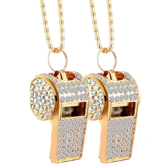 2 Pack Bling Whistle Crystal Rhinestone with Chain,Shining Whistle with Keychain for Referees, Coaches, Teachers