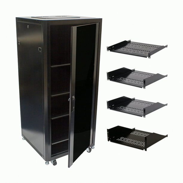 NavePoint 27U Steel Rack Audio Video A/V Rack Locking Glass Door