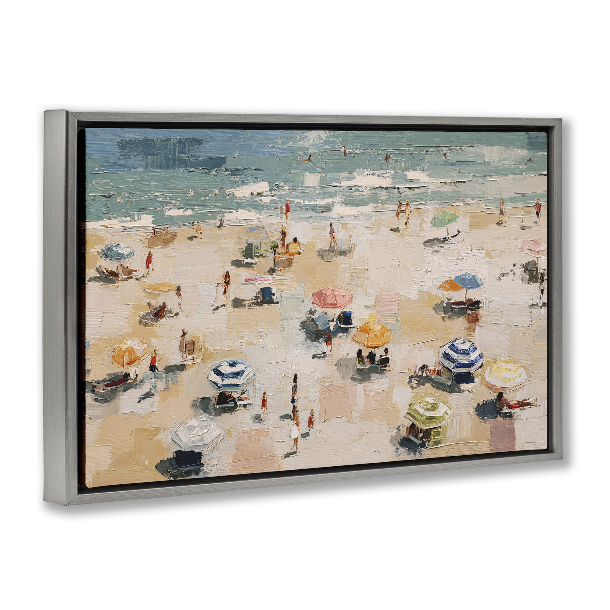 Stupell Industries Summer Beachgoers Expression Gray Framed Floater Canvas Wall Art, design by Jacky Ngan